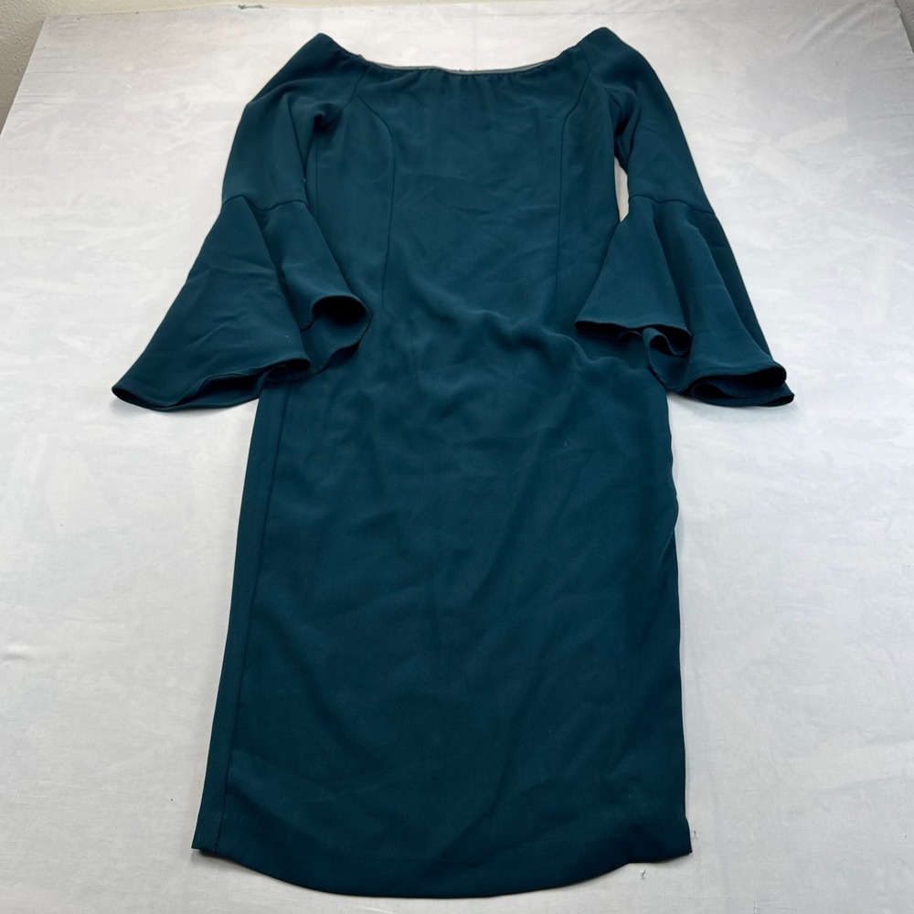 Bardot Cocktail Dress Womens 6/8 Teal Blue Off-The-Shoulder Bell Sleeve Back Zip